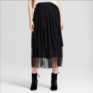 NWT Who What Wear Black Tiered Midi Skirt S